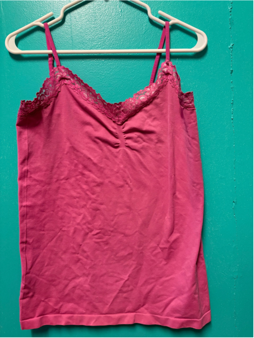 Women's Attention Pink Lace Trim Camisole Tank Top Size XL